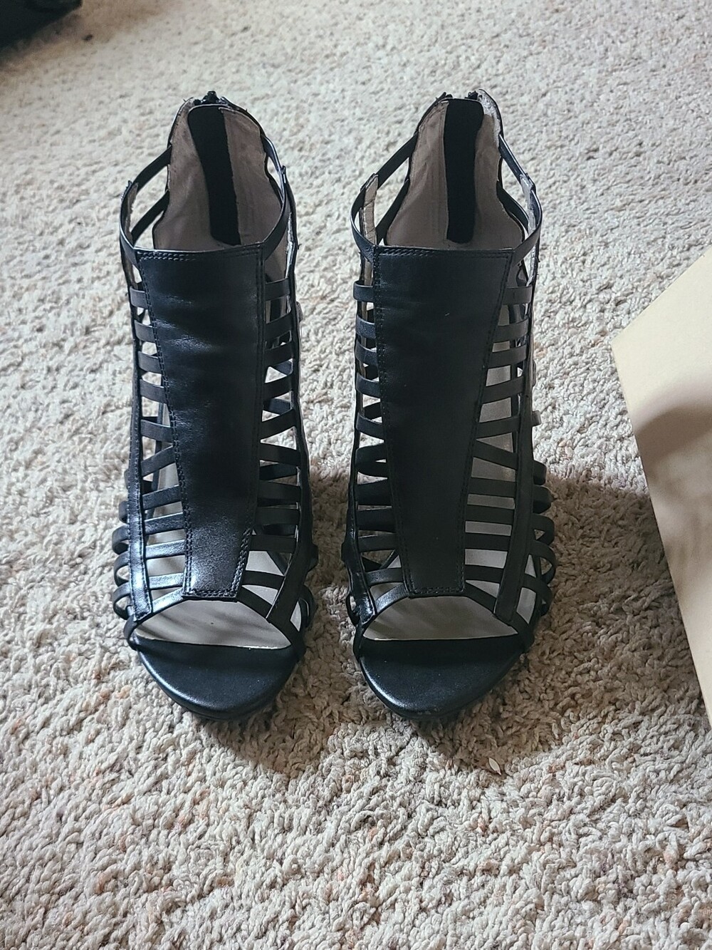 me too Black Strappy Cage Heels